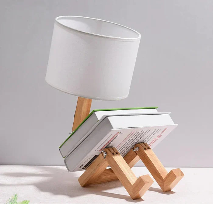 Moderne Holz Tischlampe mit integriertem Buchhalter – Stilvolle Beleuchtung für Ihr Zuhause