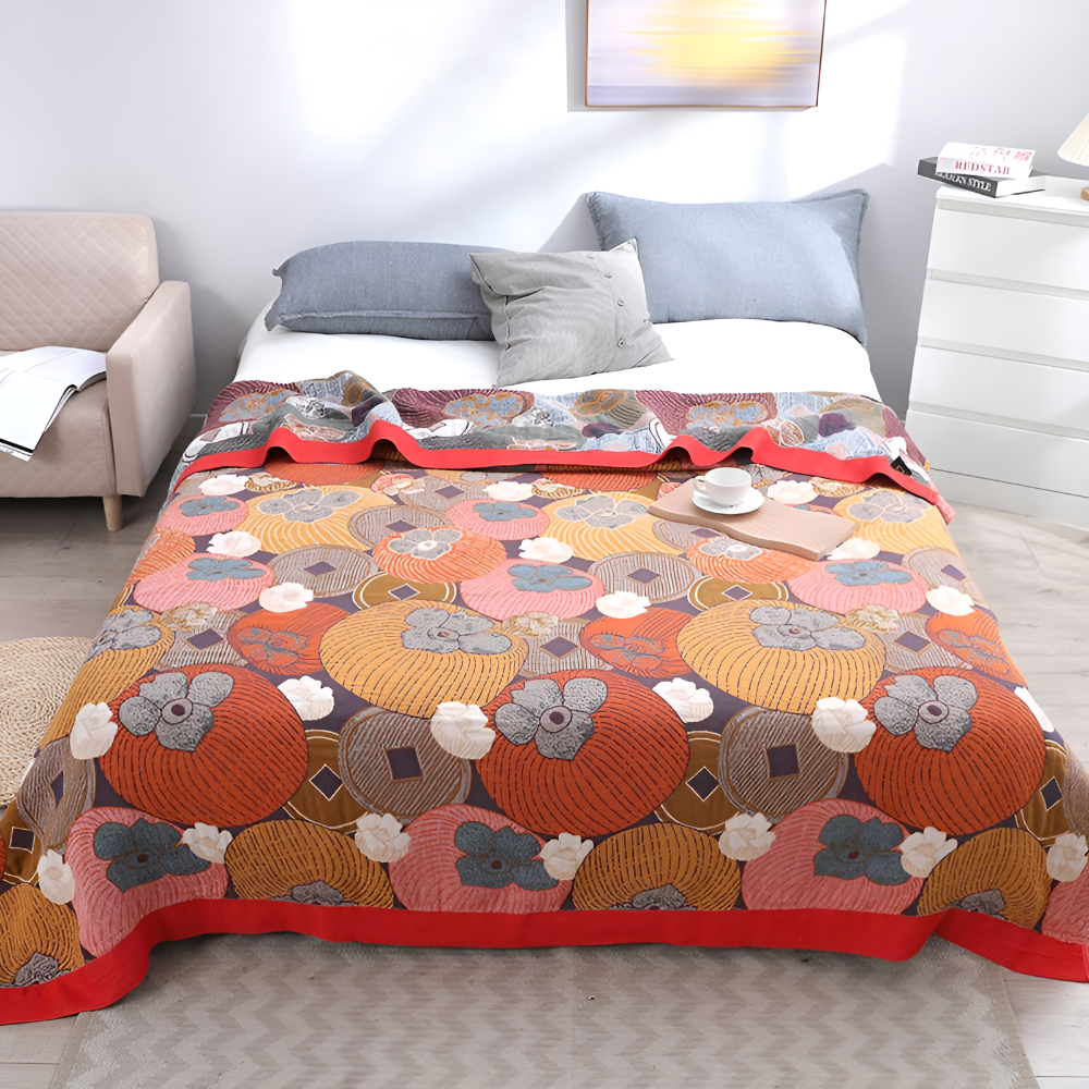 Bunte Baumwolle Persimmon Tagesdecke