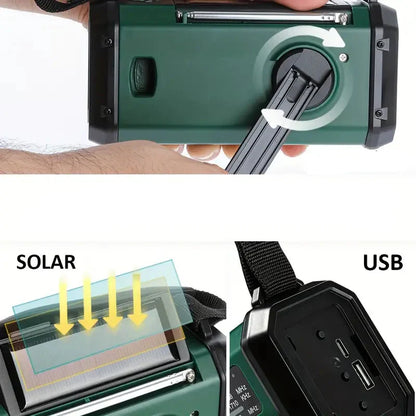 Tragbares Solar-Notfallradio mit Powerbank - Handkurbelradio und LED-Taschenlampe für Outdoor & Camping