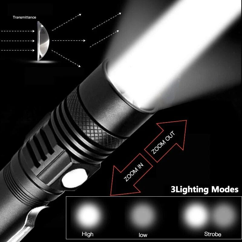 Garduru - Superhelle 90000LM LED taktische Taschenlampe zoombare mit wiederaufladbarer Batterie