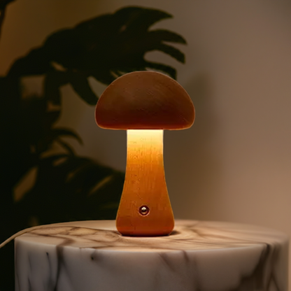 MushroomGlow – Holz Tischlampe mit natürlichem und modernem Design