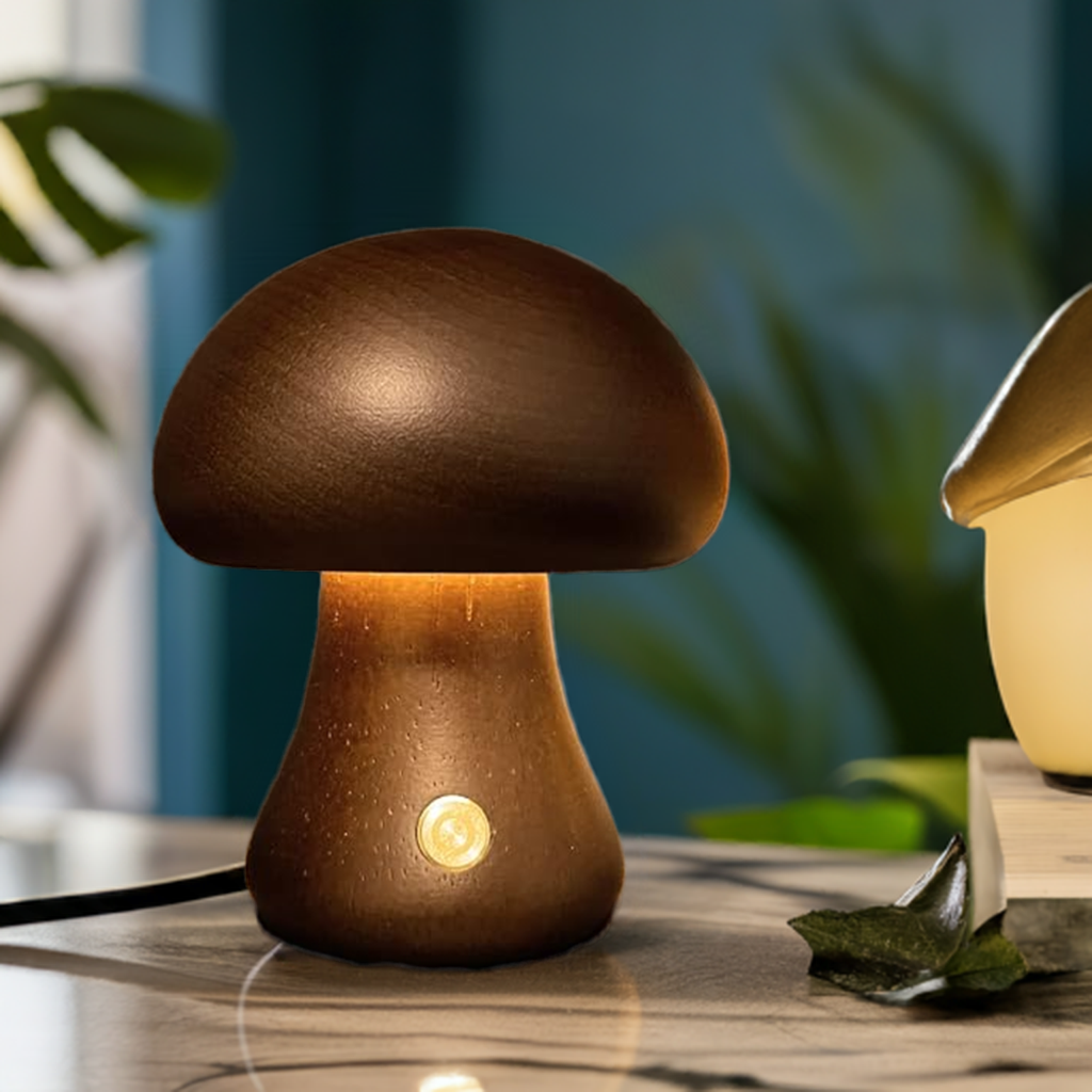MushroomGlow – Holz Tischlampe mit natürlichem und modernem Design