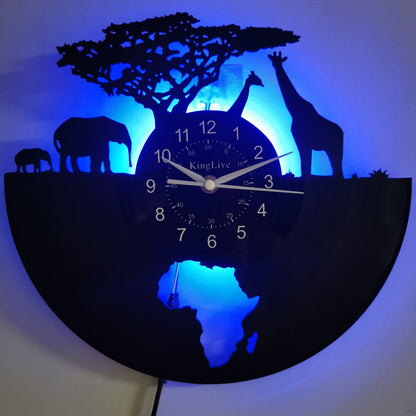 Garduru-Schallplatten-Wanduhr - Giraffen-Motiv, Stille Uhr, Für Wohnzimmer, Schlafzimmer, Küche oder Büro