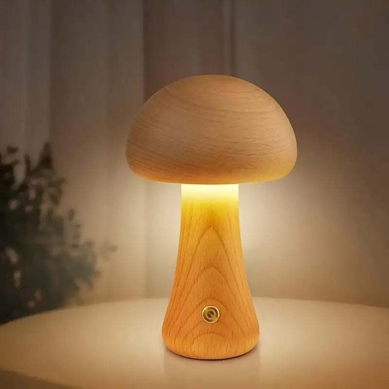 MushroomGlow – Holz Tischlampe mit natürlichem und modernem Design