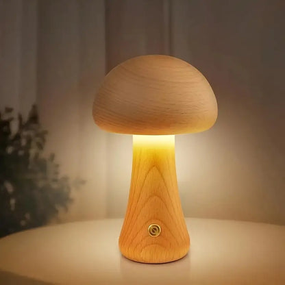 MushroomGlow – Holz Tischlampe mit natürlichem und modernem Design