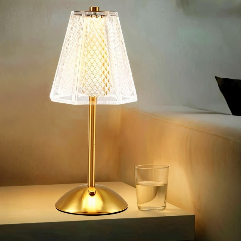 Luxus Tischlampe Gold mit Kristallschirm und einstellbarer Helligkeit