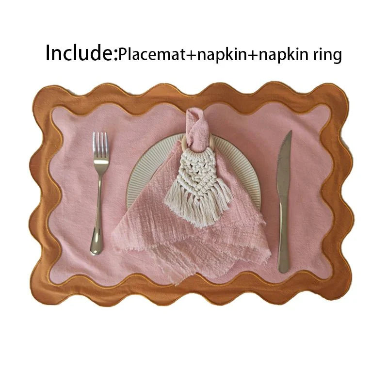 Bestickte Baumwolle Wellenrand Tischunterlage