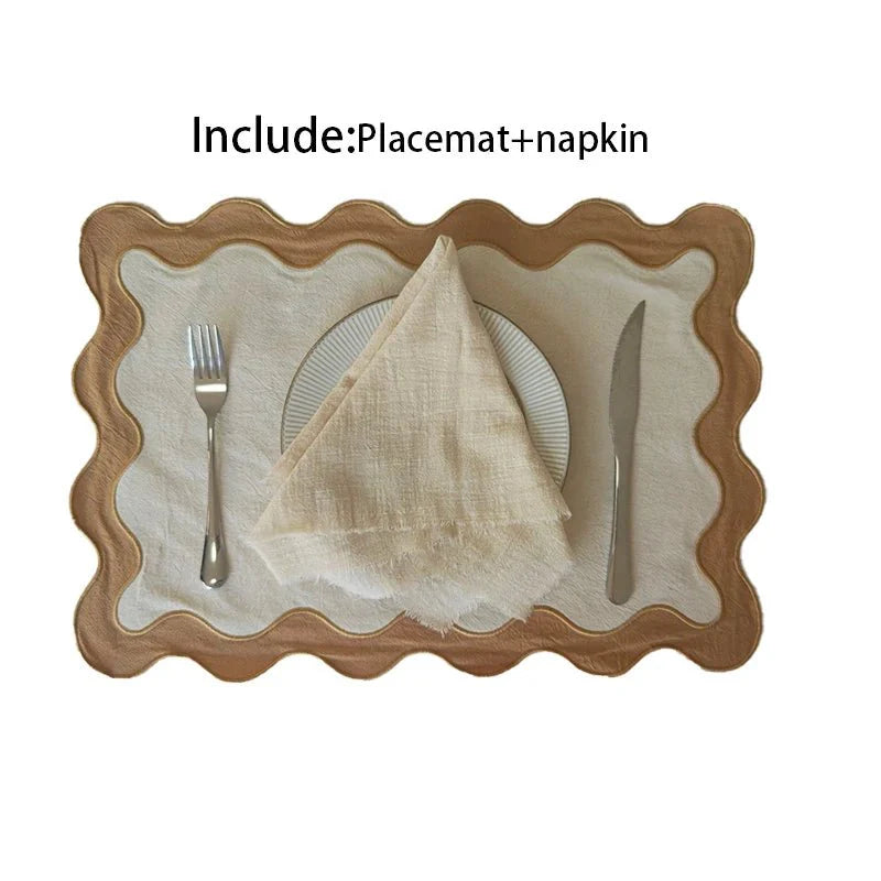 Bestickte Baumwolle Wellenrand Tischunterlage