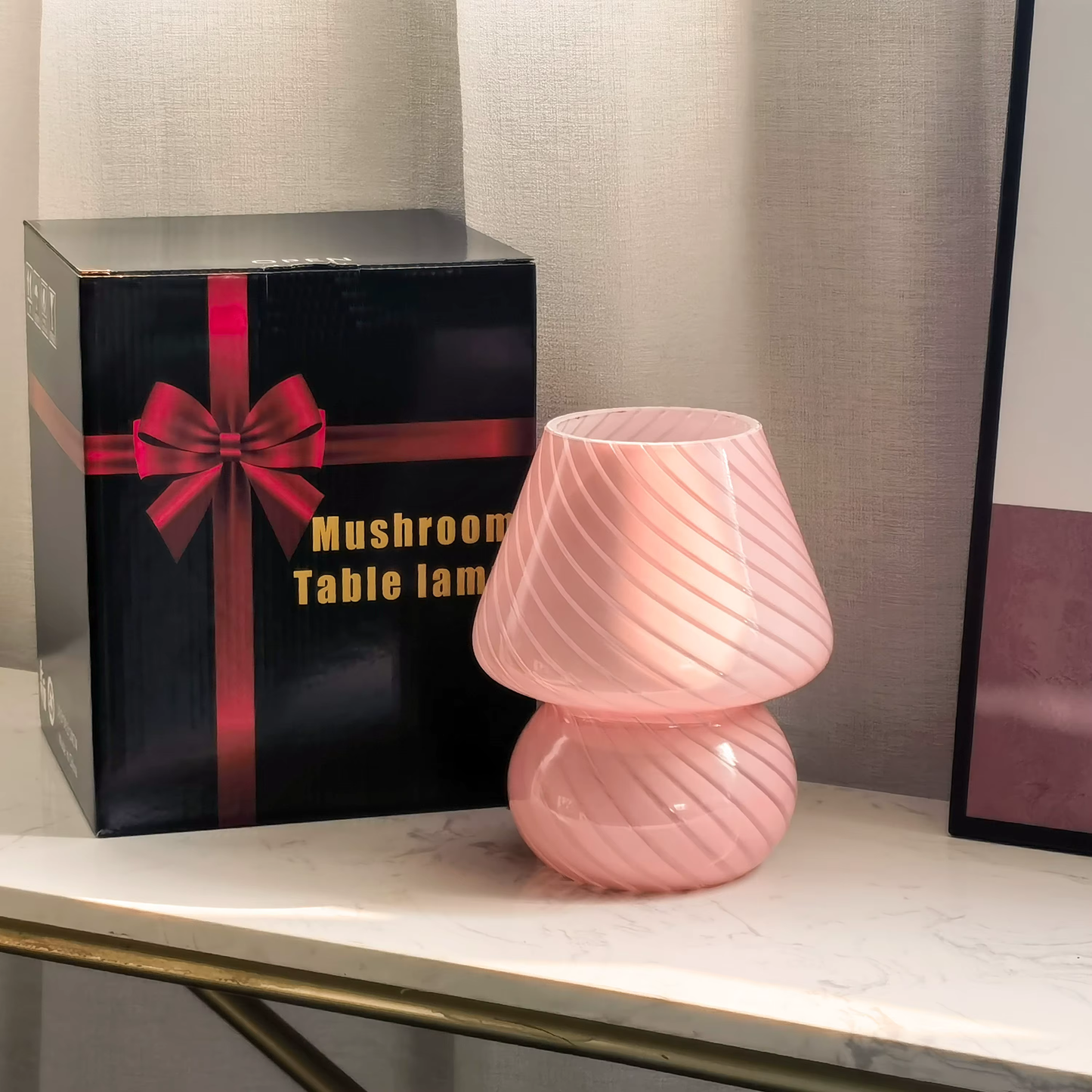 Murano Glas Pilzlampe – Vintage Pink LED Licht für Gemütliche Atmosphäre