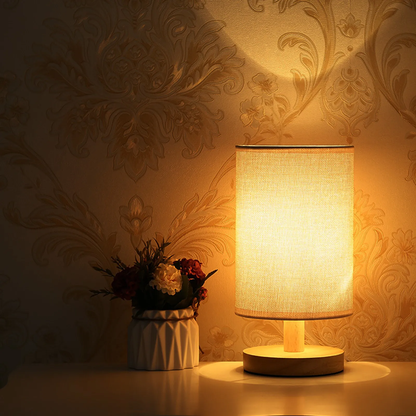 Holz-Nachtischlampe – USB-betriebene Leinen-Tischlampe für Schlafzimmer & moderne Wohnkultur