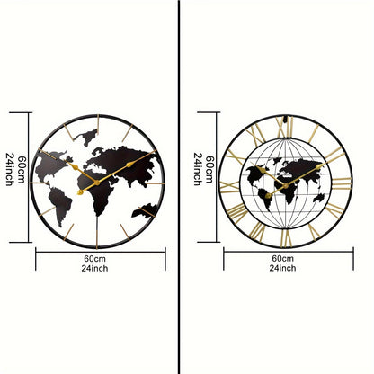 Große Weltkarte Wanduhr - Stille Metall Design Uhr