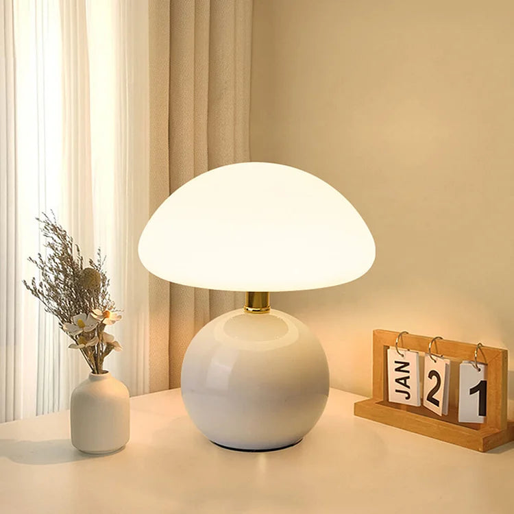 Lampe French Cream Mushroom - Design Retro aus Keramik und PVC, LED einstellbar