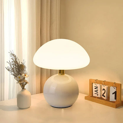 Lampe French Cream Mushroom - Design Retro aus Keramik und PVC, LED einstellbar