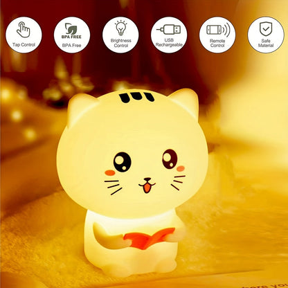 Kawaii Nachtlicht - Süße Lesekatze Silikonlampe mit 7 Farbwechselmodi & USB wiederaufladbare Batterie