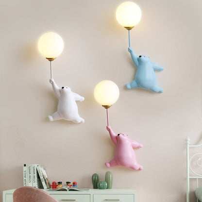 Garduru | Bär LED Wandleuchte Weiß/Blau/Rosa Kunstharz/Acryl Schlafzimmer/Wohnzimmer/Kinderzimmer