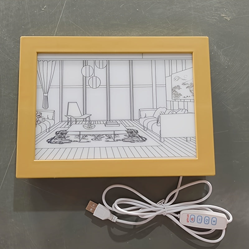 Beleuchtung Gemälde, 3-Farben Verstellbarer LED Leuchtender Rahmen mit Acryl Schatten für Wohnzimmer Dekor