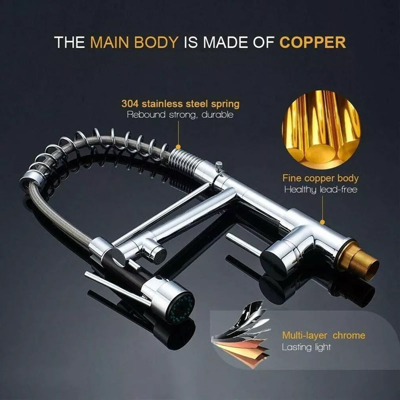 Ausziehbarer Küchenwasserhahn mit 360° drehbarem Auslauf und dualem Modus-Sprüher