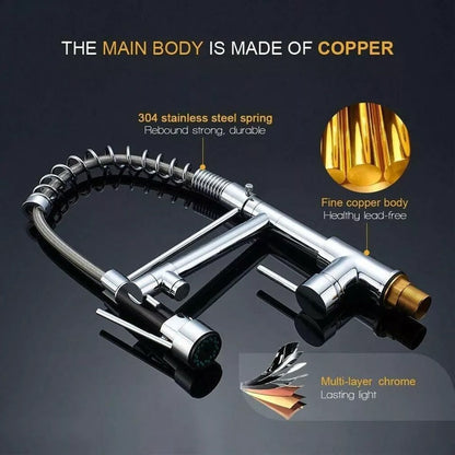 Ausziehbarer Küchenwasserhahn mit 360° drehbarem Auslauf und dualem Modus-Sprüher