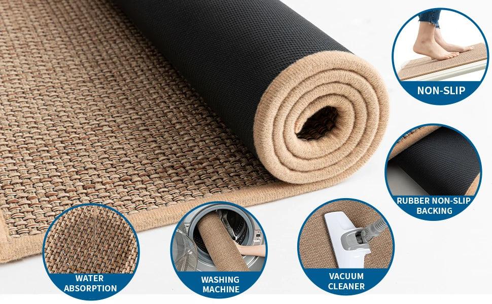 Faux gewobenes waschbares rutschfestes Küchenläufer │ Faux Sisal Läufer Fußmatte