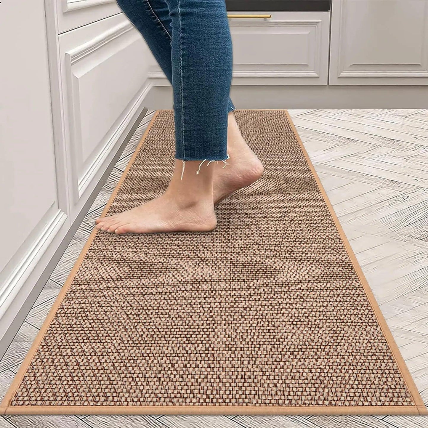 Faux gewobenes waschbares rutschfestes Küchenläufer │ Faux Sisal Läufer Fußmatte
