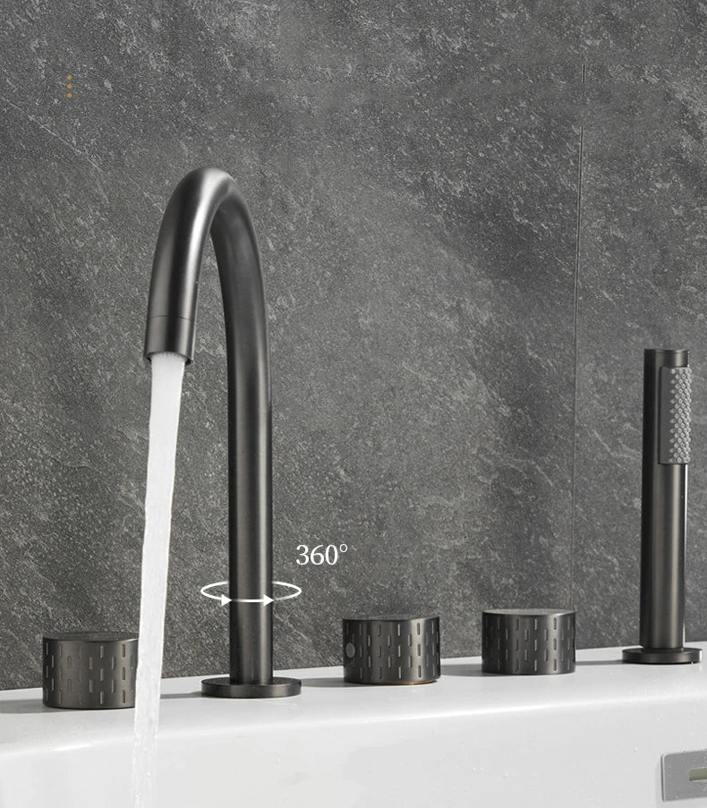 Luxus Messing Deckmontierter 5-Loch Badewannenwaschtischmischer Wasserhahn