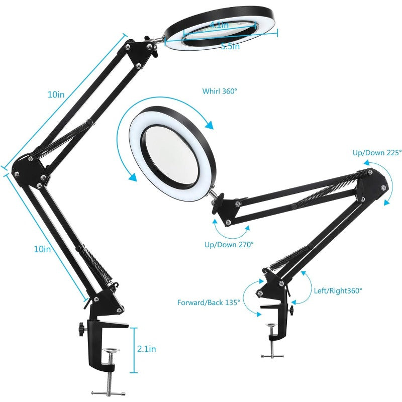 Lupe Lampe - 8X echtes Glas, 3 Farbmodi, dimmbare LED Schreibtischlampe