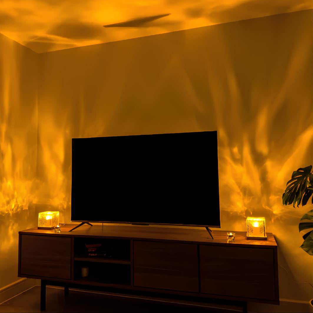 Aurora-inspirierte LED-Würfel-Lampe mit Holzsockel – 16 Farboptionen für atemberaubende Umgebungsbeleuchtung