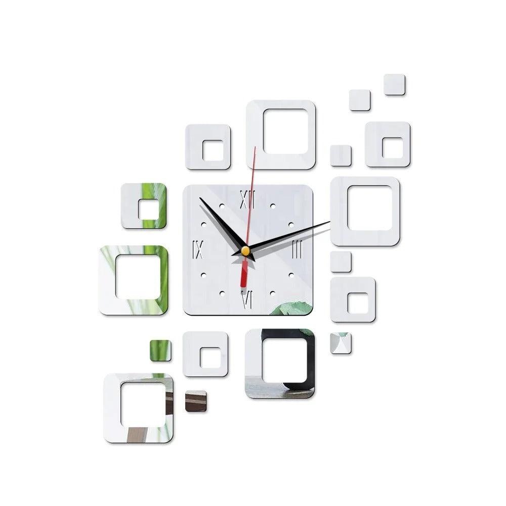 3D Spiegel Wanduhr Silber – Kreatives Design – Acryl & Quadratisch