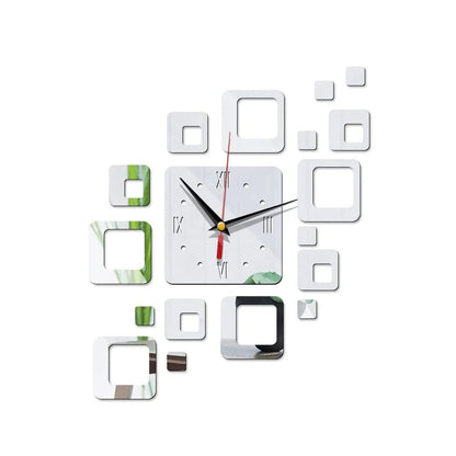 3D Spiegel Wanduhr Silber – Kreatives Design – Acryl & Quadratisch