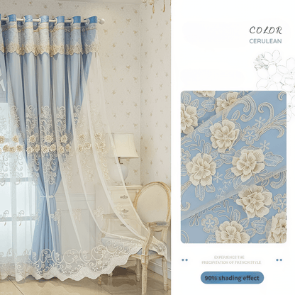 Luxus Verdunkelungsvorhänge mit 3D-Blumenstickerei – Cremefarbene Samtfensterdekoration für optimale Lichtblockierung