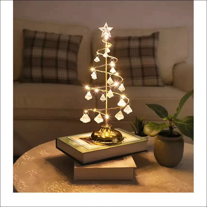 Gold-silberne LED-Lichterkette mit Weihnachtsbaum-Tischlampe