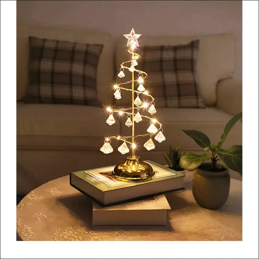 Gold-silberne LED-Lichterkette mit Weihnachtsbaum-Tischlampe