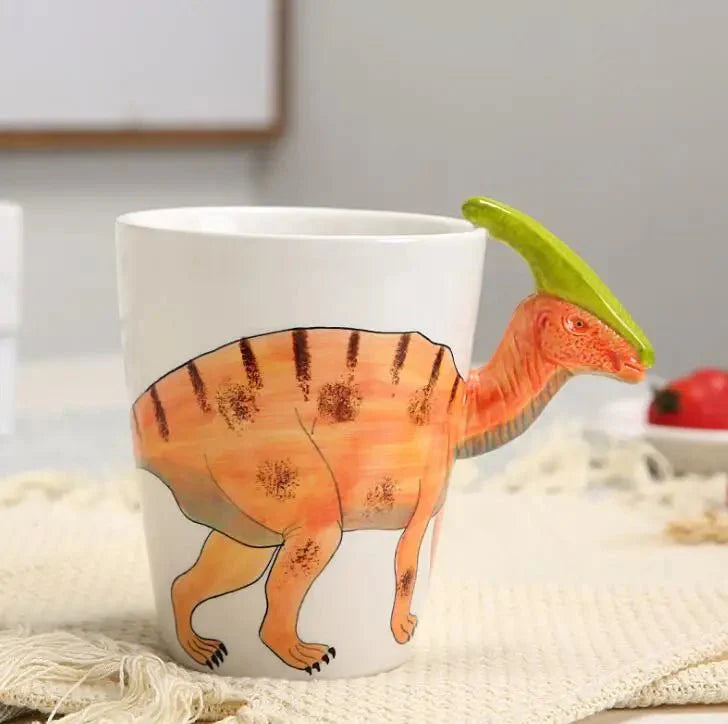 Handbemalte Keramiktasse mit Dinosauriermotiv