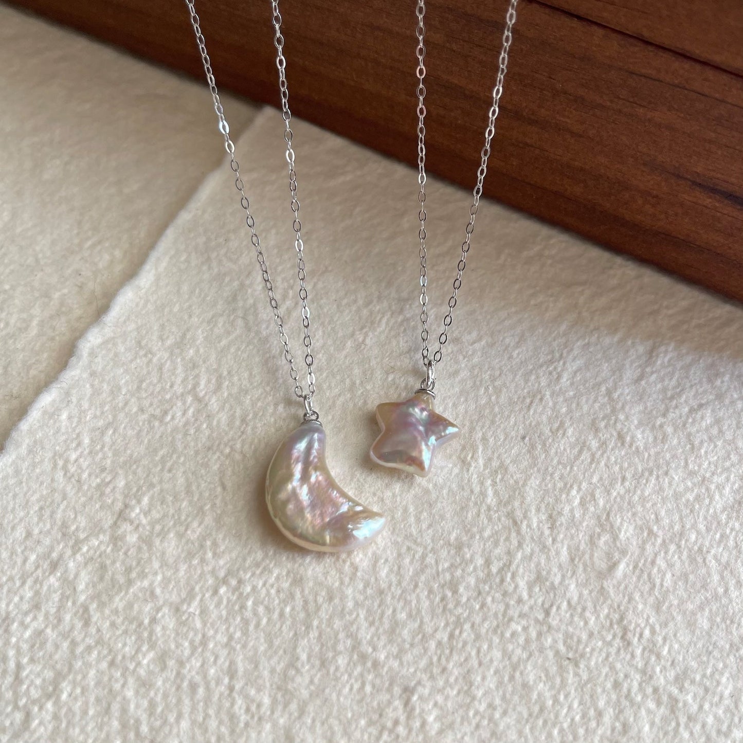 Collier Céleste Nacht der Sterne - Perlen, Mond und Funkelnder Stern