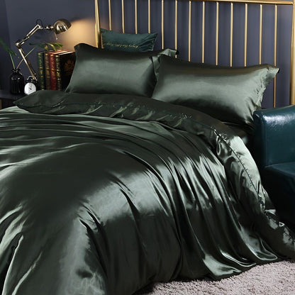 Luxuriöse Satin-Bettwäsche-Set – 1 Bettlaken, 1 Bettüberwurf, 2 Kissenbezüge für eleganten Schlaf und kühlenden Komfort