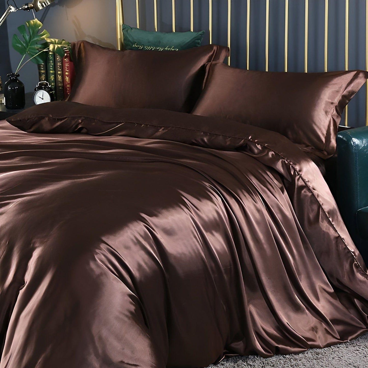 Luxuriöse Satin-Bettwäsche-Set – 1 Bettlaken, 1 Bettüberwurf, 2 Kissenbezüge für eleganten Schlaf und kühlenden Komfort