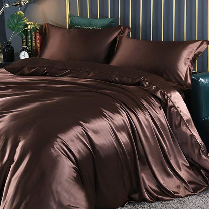 Luxuriöse Satin-Bettwäsche-Set – 1 Bettlaken, 1 Bettüberwurf, 2 Kissenbezüge für eleganten Schlaf und kühlenden Komfort
