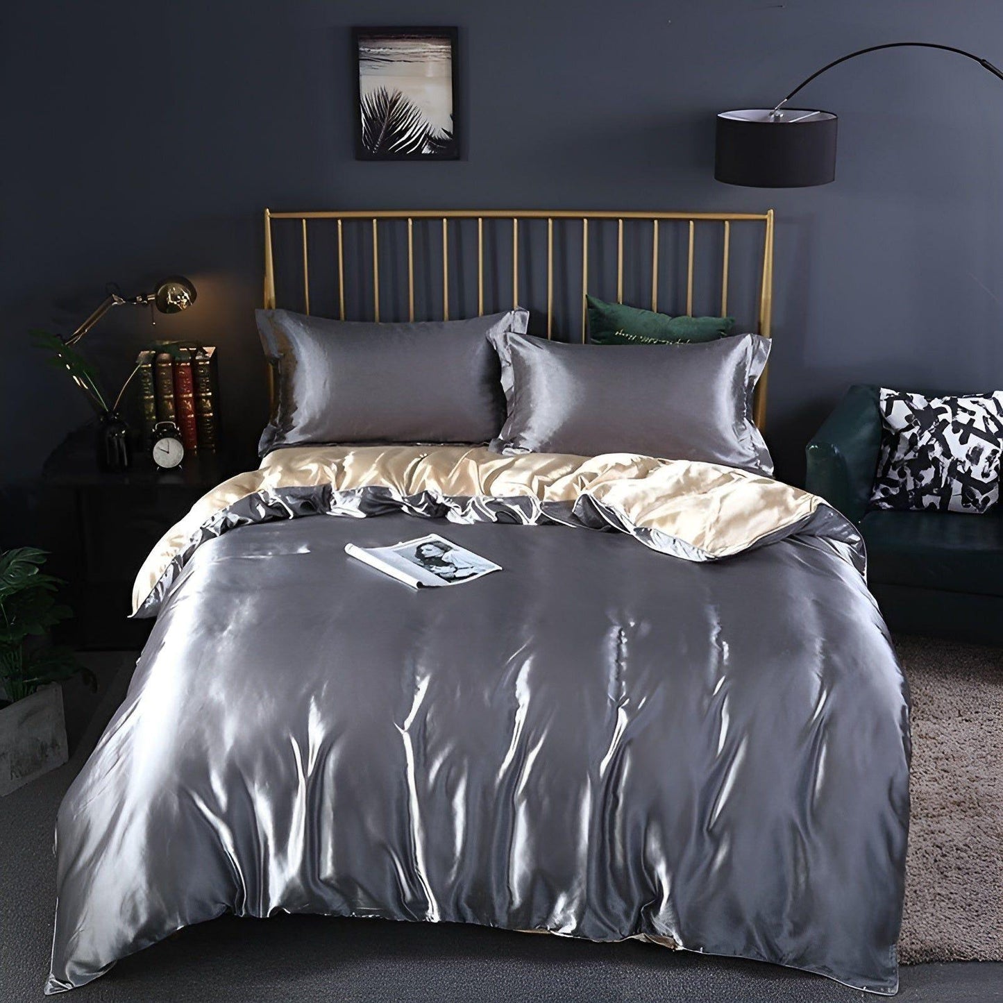 Luxuriöse Satin-Bettwäsche-Set – 1 Bettlaken, 1 Bettüberwurf, 2 Kissenbezüge für eleganten Schlaf und kühlenden Komfort