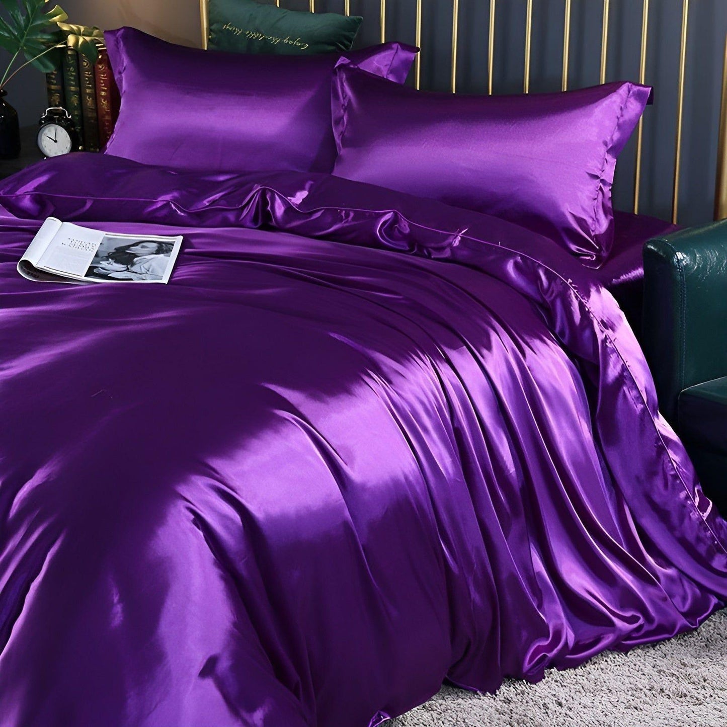 Luxuriöse Satin-Bettwäsche-Set – 1 Bettlaken, 1 Bettüberwurf, 2 Kissenbezüge für eleganten Schlaf und kühlenden Komfort