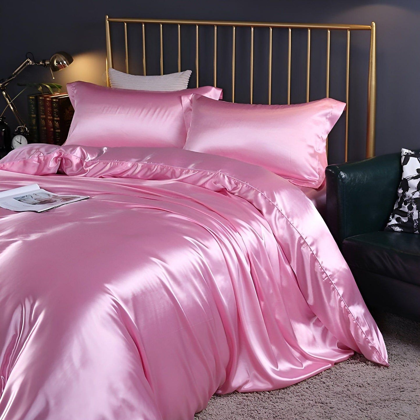 Luxuriöse Satin-Bettwäsche-Set – 1 Bettlaken, 1 Bettüberwurf, 2 Kissenbezüge für eleganten Schlaf und kühlenden Komfort