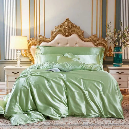 Garduru - luxuriöses 4-teiliges Seidenbettwäsche-Set | Bettlaken, Bettbezug, 2 Kissenbezüge