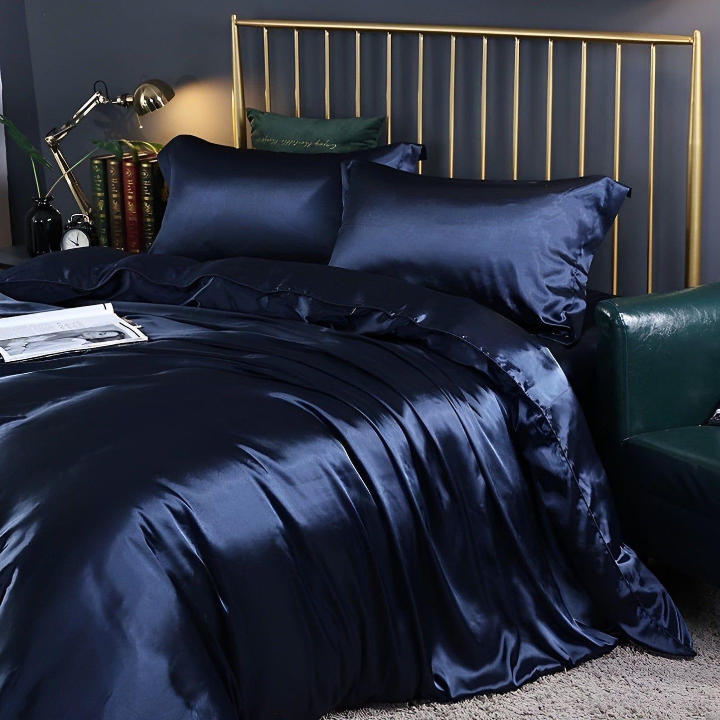 Luxuriöse Satin-Bettwäsche-Set – 1 Bettlaken, 1 Bettüberwurf, 2 Kissenbezüge für eleganten Schlaf und kühlenden Komfort
