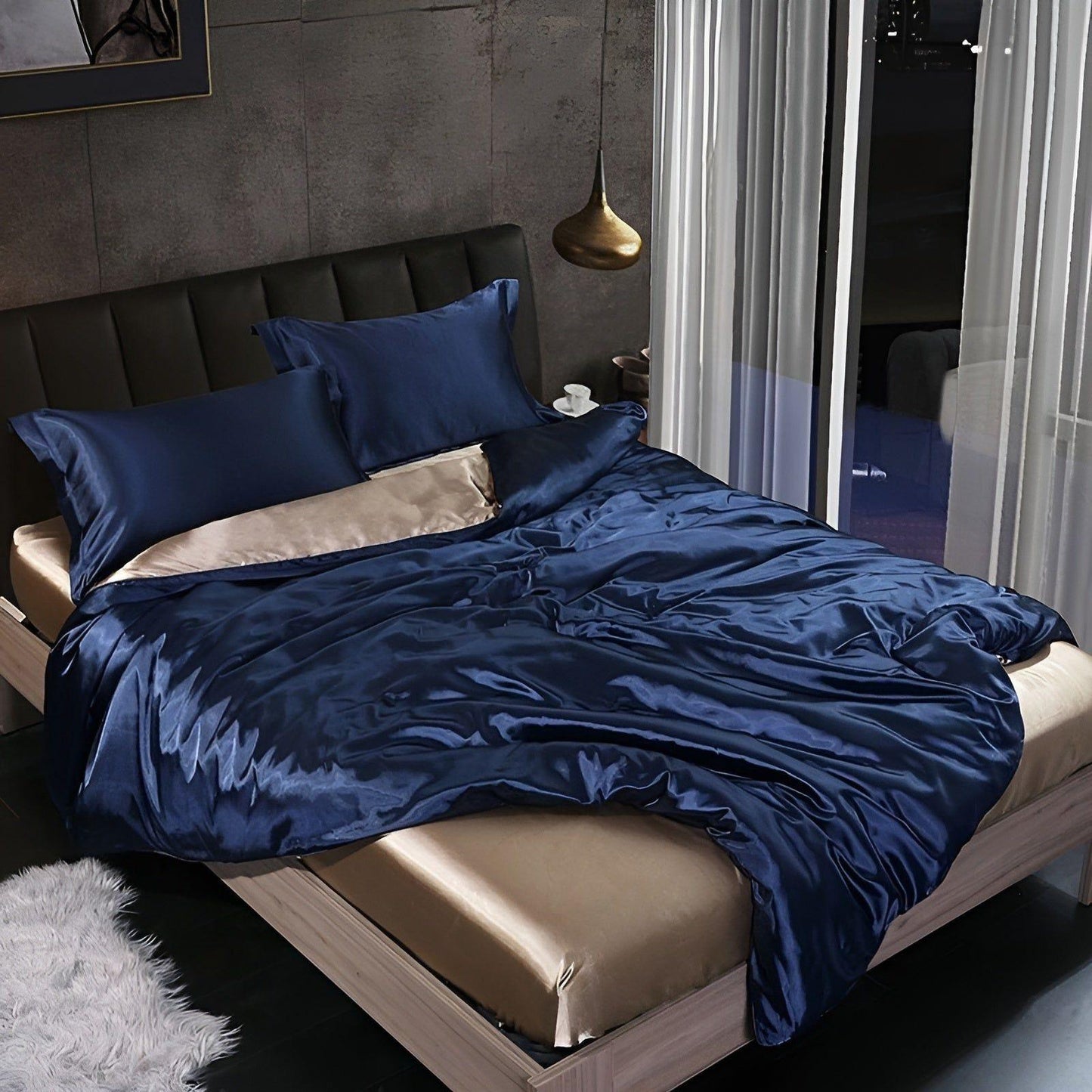Luxuriöse Satin-Bettwäsche-Set – 1 Bettlaken, 1 Bettüberwurf, 2 Kissenbezüge für eleganten Schlaf und kühlenden Komfort