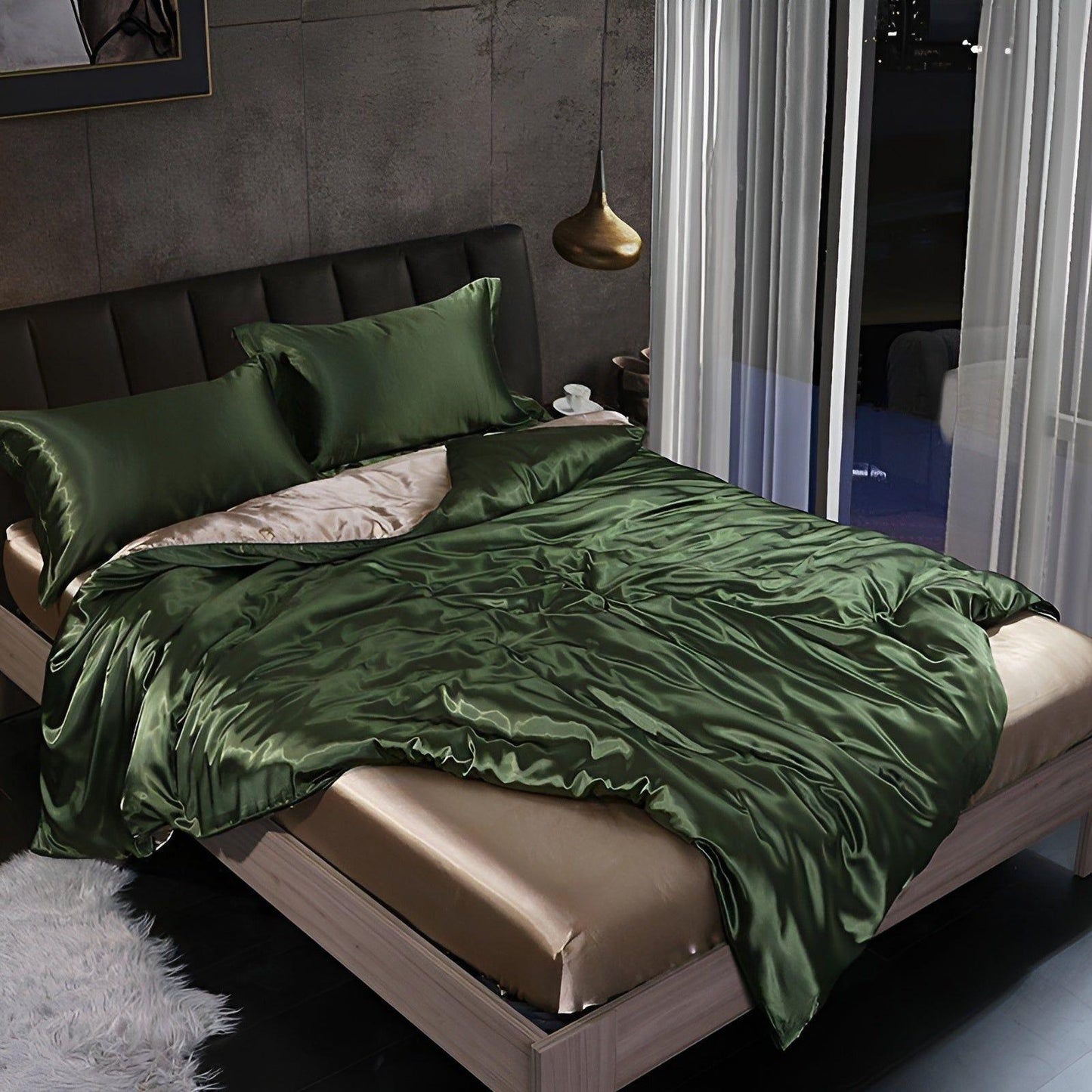 Luxuriöse Satin-Bettwäsche-Set – 1 Bettlaken, 1 Bettüberwurf, 2 Kissenbezüge für eleganten Schlaf und kühlenden Komfort