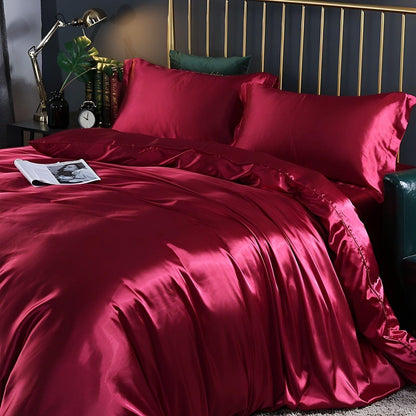 Luxuriöse Satin-Bettwäsche-Set – 1 Bettlaken, 1 Bettüberwurf, 2 Kissenbezüge für eleganten Schlaf und kühlenden Komfort