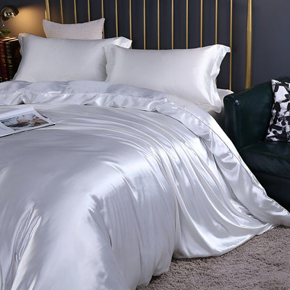 Luxuriöse Satin-Bettwäsche-Set – 1 Bettlaken, 1 Bettüberwurf, 2 Kissenbezüge für eleganten Schlaf und kühlenden Komfort