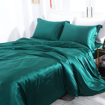 Luxuriöse Satin-Bettwäsche-Set – 1 Bettlaken, 1 Bettüberwurf, 2 Kissenbezüge für eleganten Schlaf und kühlenden Komfort