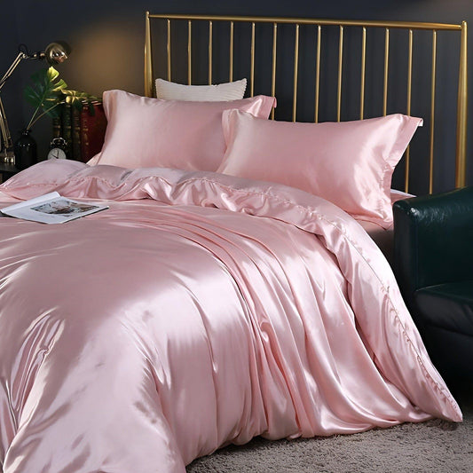 Luxuriöse Satin-Bettwäsche-Set – 1 Bettlaken, 1 Bettüberwurf, 2 Kissenbezüge für eleganten Schlaf und kühlenden Komfort