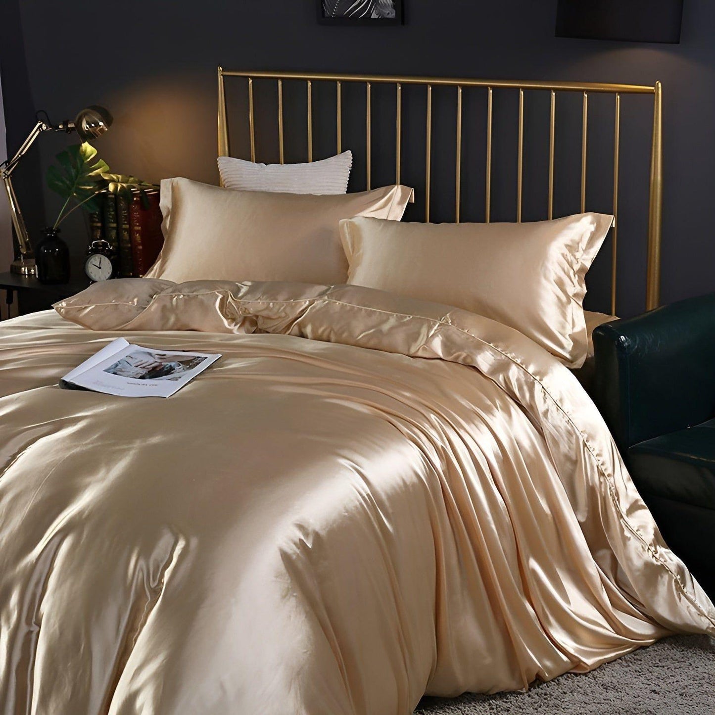 Luxuriöse Satin-Bettwäsche-Set – 1 Bettlaken, 1 Bettüberwurf, 2 Kissenbezüge für eleganten Schlaf und kühlenden Komfort