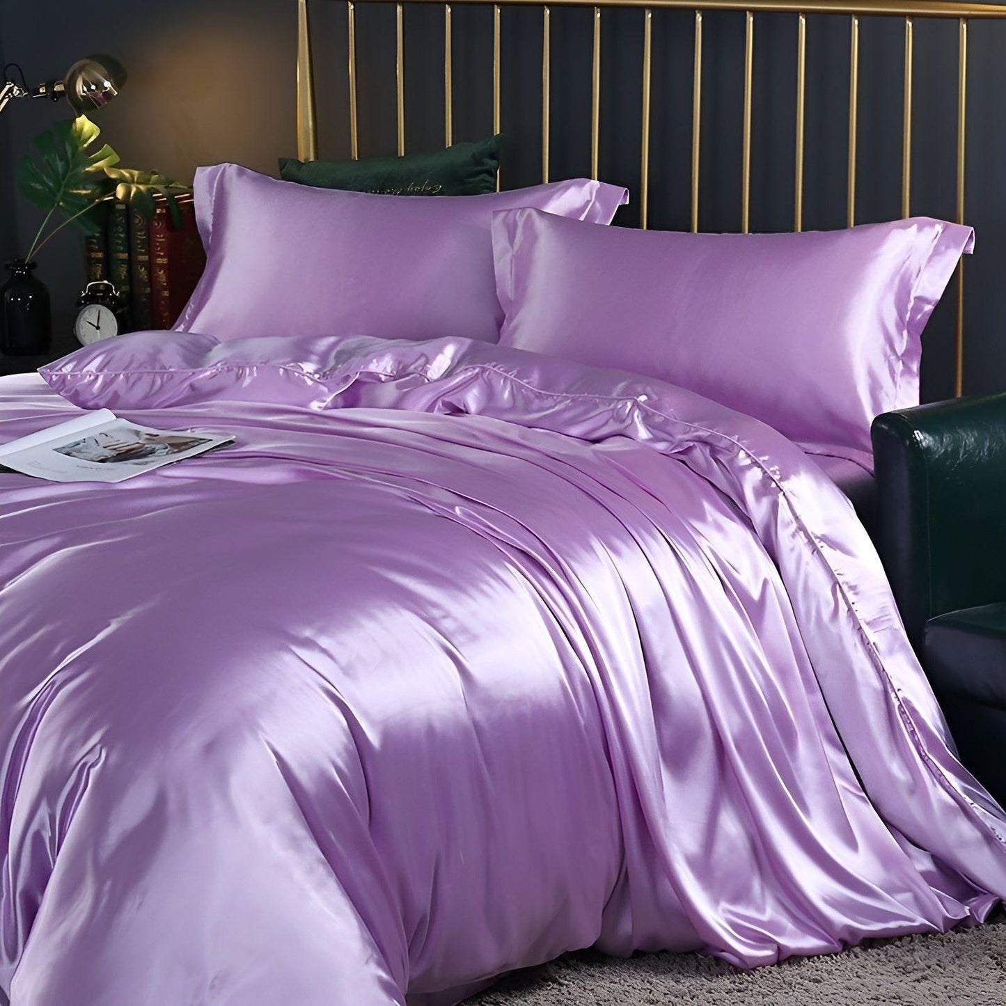 Luxuriöse Satin-Bettwäsche-Set – 1 Bettlaken, 1 Bettüberwurf, 2 Kissenbezüge für eleganten Schlaf und kühlenden Komfort